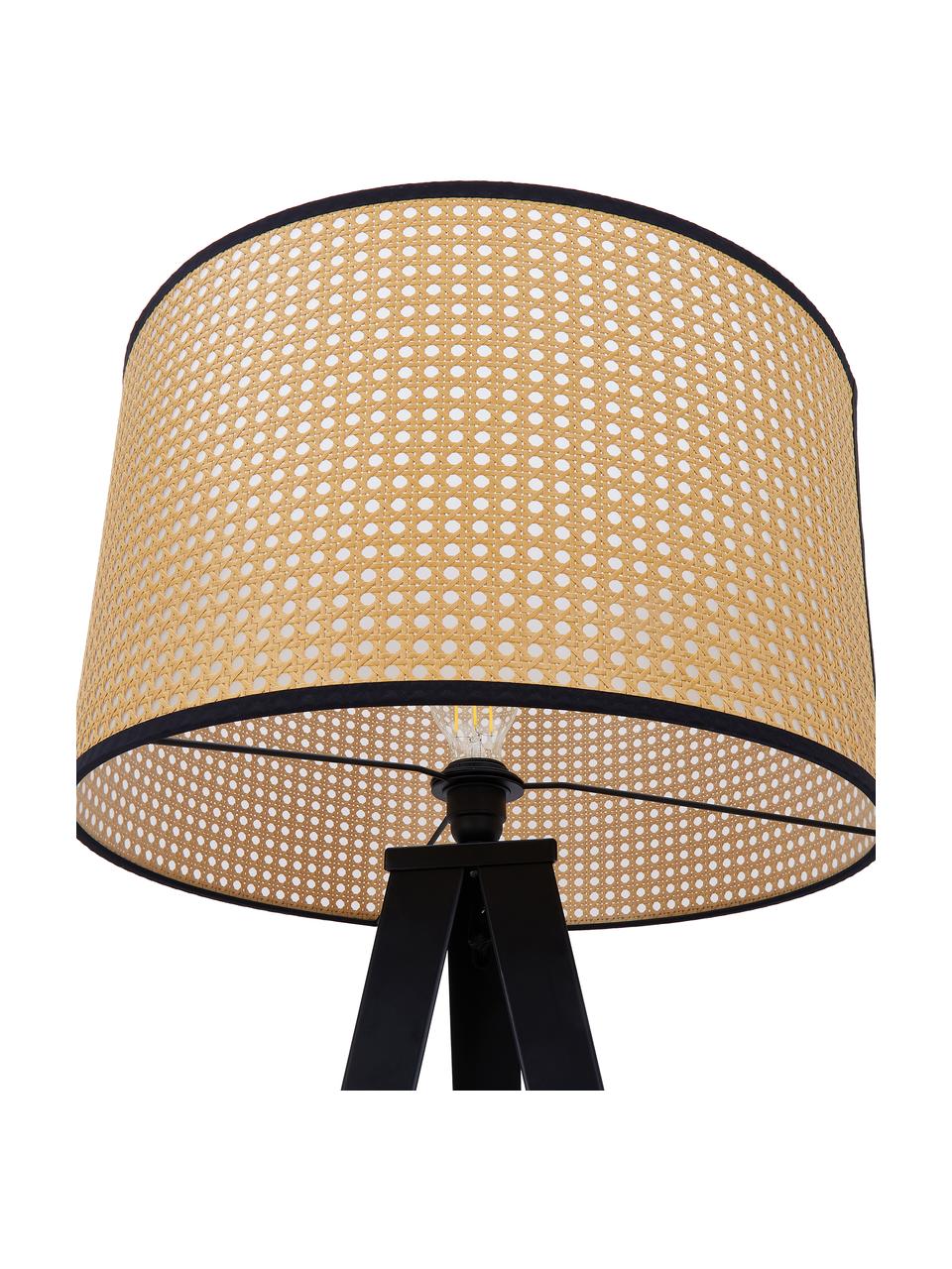 Lampada treppiede da terra con intreccio viennese Vienna, Paralume: plastica, Base della lampada: metallo verniciato a polv, Marrone chiaro, nero, Ø 50 x Alt. 154 cm
