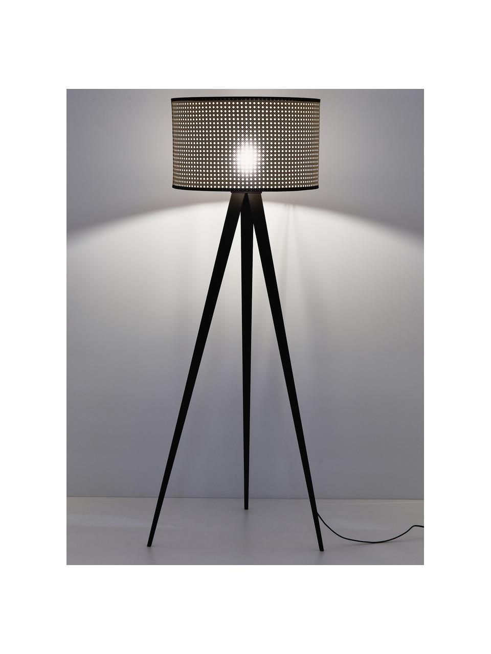 Lámpara de pie trípode con tejido vienés Vienna, Pantalla: plástico, Cable: cubierto en tela, Negro, marrón claro, Al 154 cm