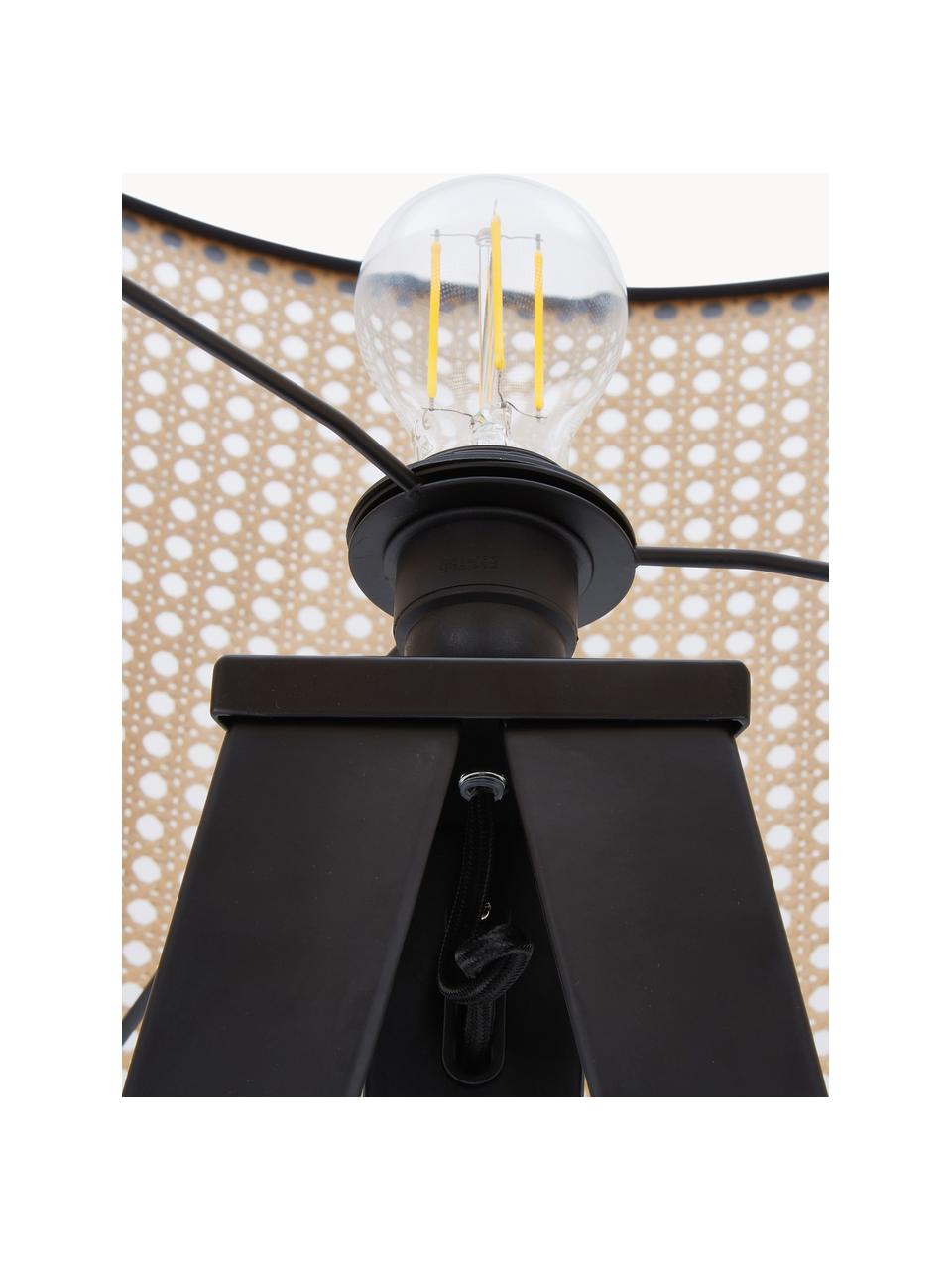 Tripod vloerlamp Vienna van Weens vlechtwerk, Lampenkap: kunststof, Lampvoet: gepoedercoat metaal, Zwart, lichtbruin, H 154cm