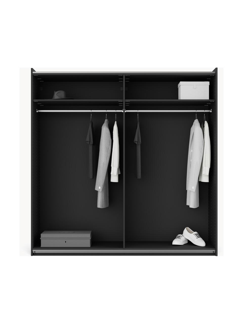 Modularer Schwebetürenschrank Leon, 200 cm Breite, mehrere Varianten, Korpus: Spanplatte, melaminbeschi, Schwarz, Basic Interior, B 200 x H 200 cm