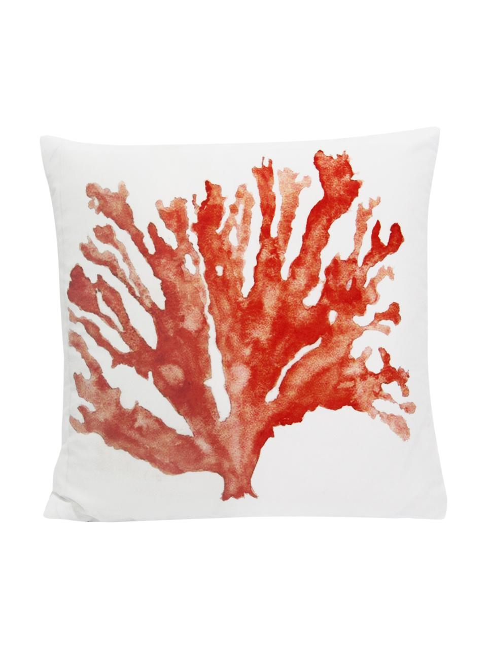Kissenhülle Coral mit Korallenprint, 100% Polyester, Weiss, Koralle, 45 x 45 cm