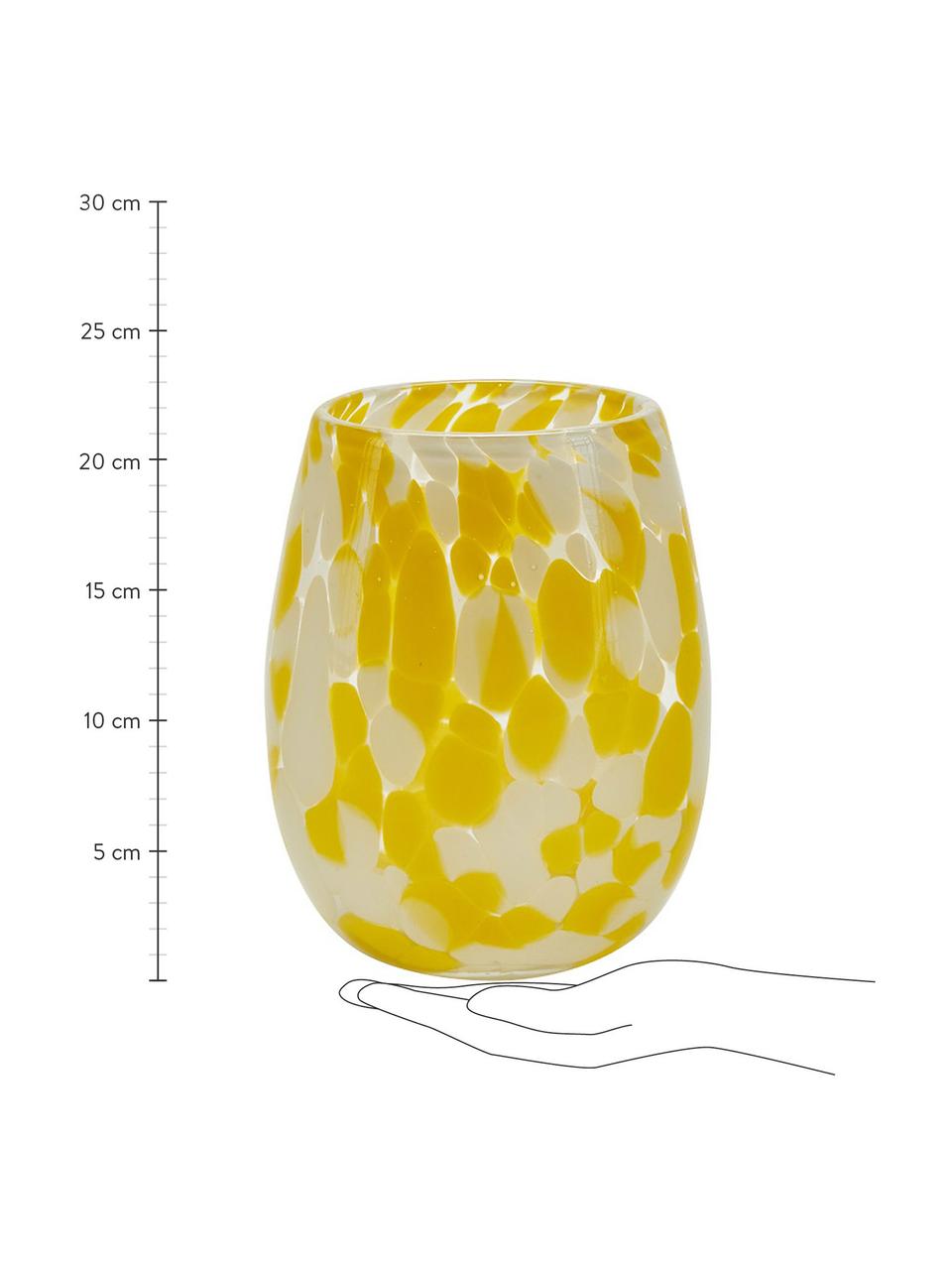 Wassergläser Dots in Gelb, 6 Stück, Glas, Gelb, Weiß, Ø 10 x H 21 cm, 400 ml