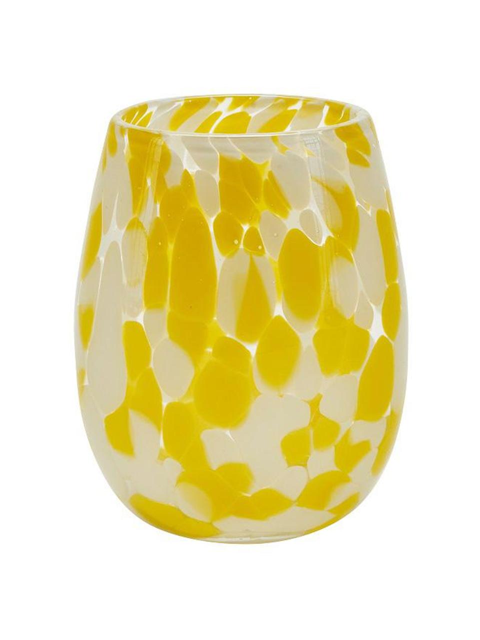 Wassergläser Dots, 6 Stück, Glas, Gelb, Weiß, Ø 10 x H 21 cm, 400 ml