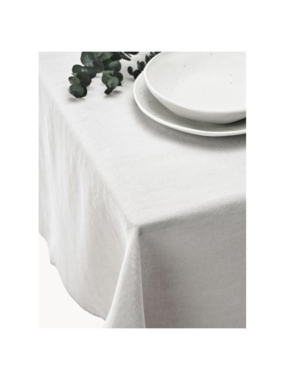 Leinen-Tischdecke Kennedy mit Umkettelung, 100 % gewaschenes Leinen, European Flax zertifiziert, Hellgrau, Beige, 6-8 Personen (B 140 x L 250 cm)