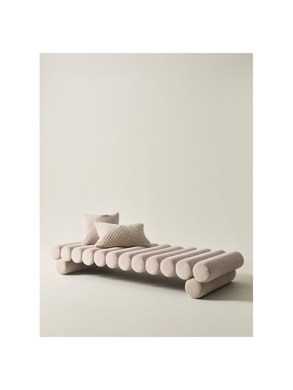 Banco de cama de terciopelo Simonetta, Tapizado: terciopelo (100% poliéste, Estructura: tablero de fibras de dens, Terciopelo beige claro, An 182 x Al 77 cm