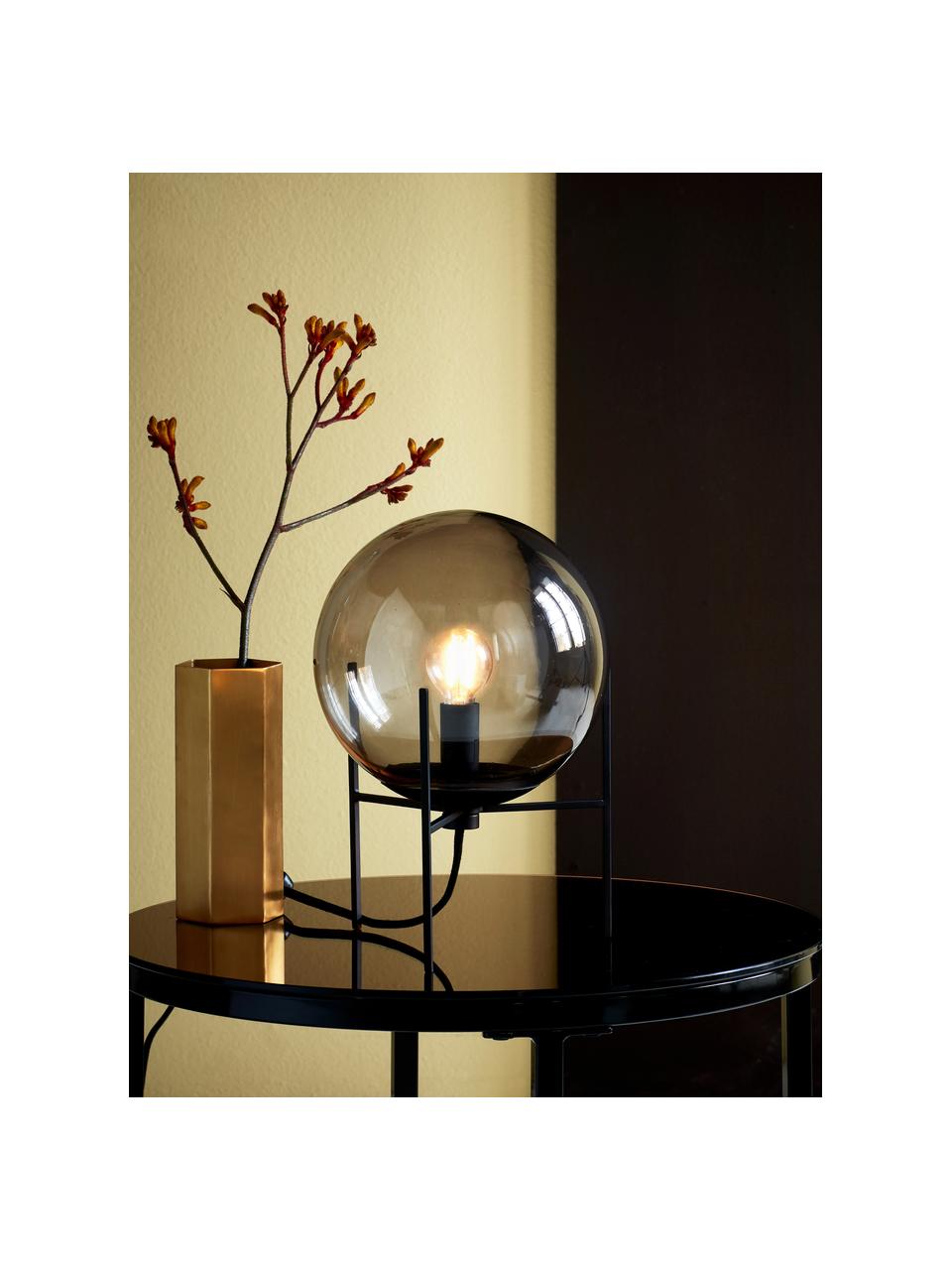 Lámpara de mesa pequeña de vidrio Alton, Pantalla: vidrio, Estructura: metal recubierto, Cable: plástico, Negro, gris transparente, Ø 20 x Al 29 cm