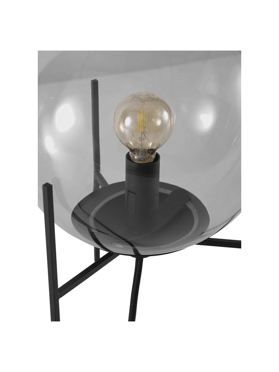 Lámpara de mesa pequeña de vidrio Alton, Pantalla: vidrio, Estructura: metal recubierto, Cable: plástico, Negro, gris, Ø 20 x Al 29 cm