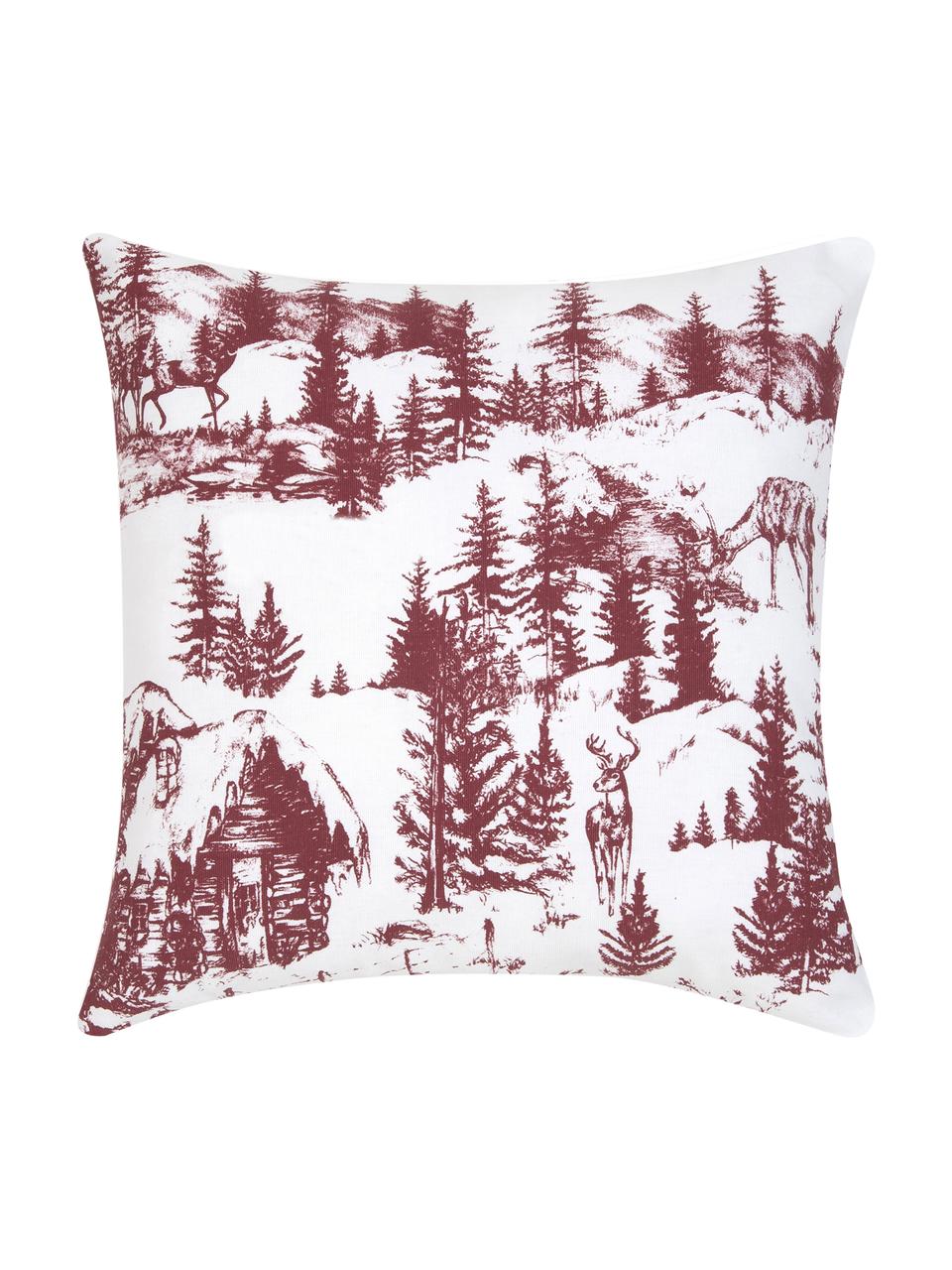 Kussenhoes Nordic met winters motief in rood/wit, 100% katoen, Wit, rood, 40 x 40 cm