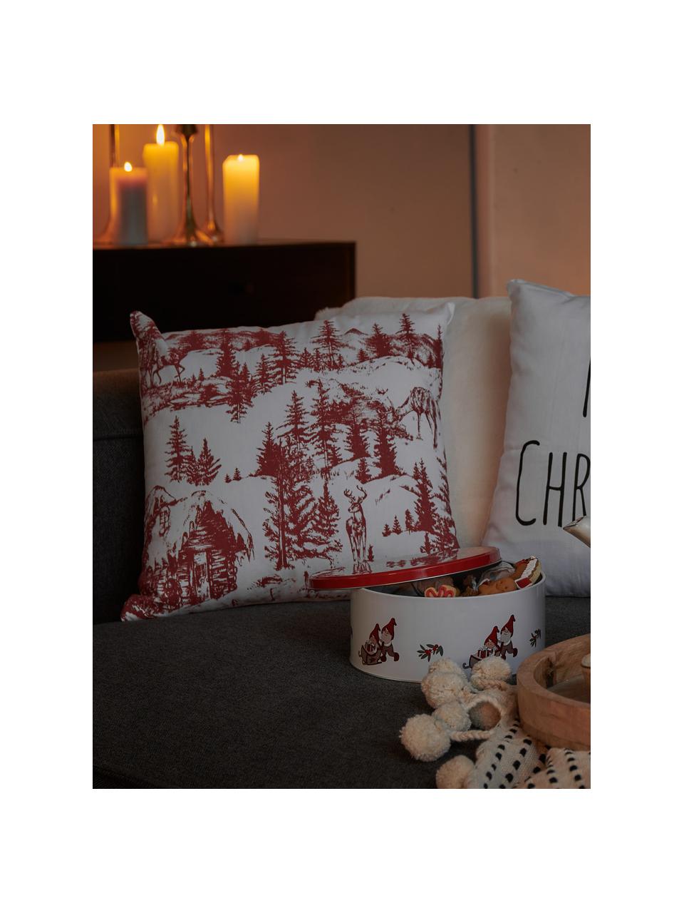 Kussenhoes Nordic met winters motief in rood/wit, 100% katoen, Wit, rood, 40 x 40 cm