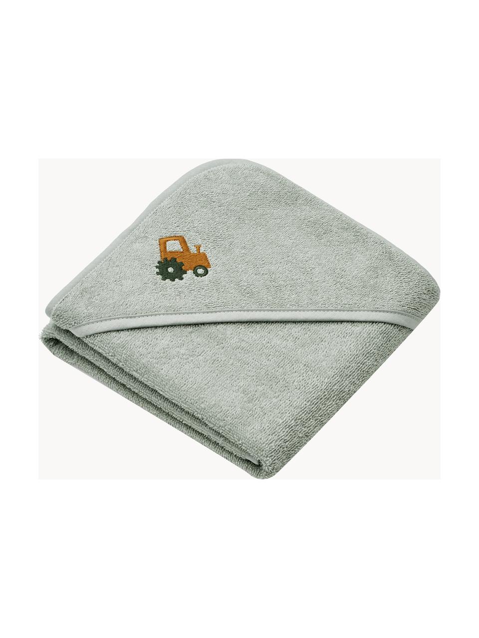 Babyhanddoek Batu van biokatoen, 100% biokatoen, GOTS-gecertificeerd, Saliegroen, tractormotief, B 70 x L 70 cm