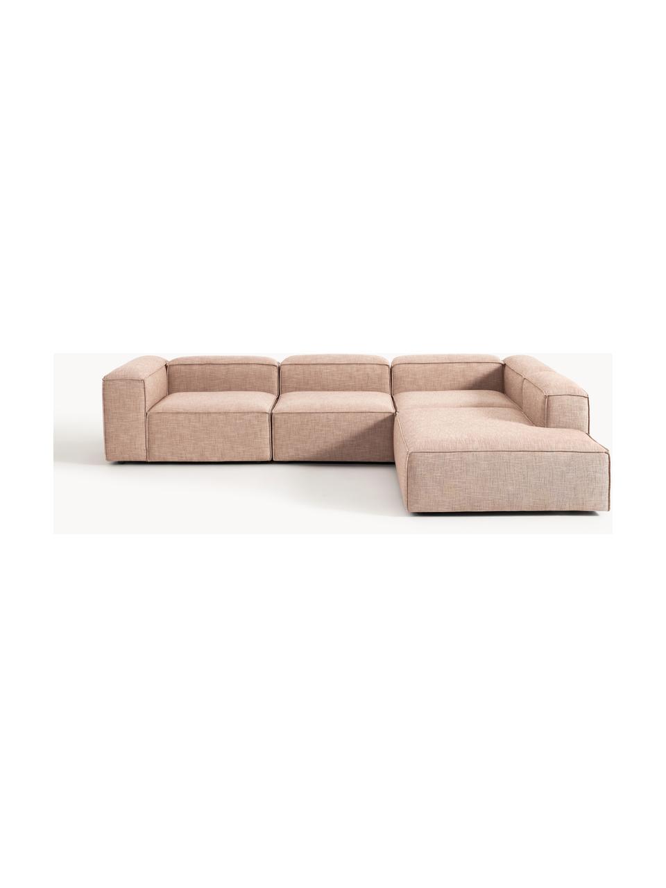 Modulares XL-Ecksofa Lennon aus Leinen-Mix, Bezug: 50 % Viskose, 25 % Leinen, Gestell: Fichtenholz, Sperrholz, m, Füße: Kunststoff Dieses Produkt, Leinen-Mix Rostrot, B 329 x T 269 cm, Eckteil links