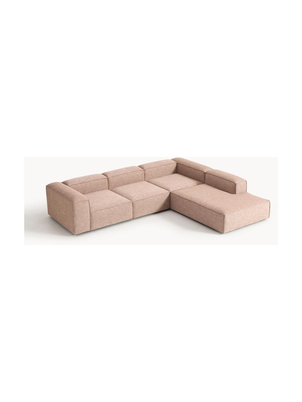 Modulares XL-Ecksofa Lennon aus Leinen-Mix, Bezug: 50 % Viskose, 25 % Leinen, Gestell: Fichtenholz, Sperrholz, m, Leinen-Mix Rostrot, B 329 x T 269 cm, Eckteil links