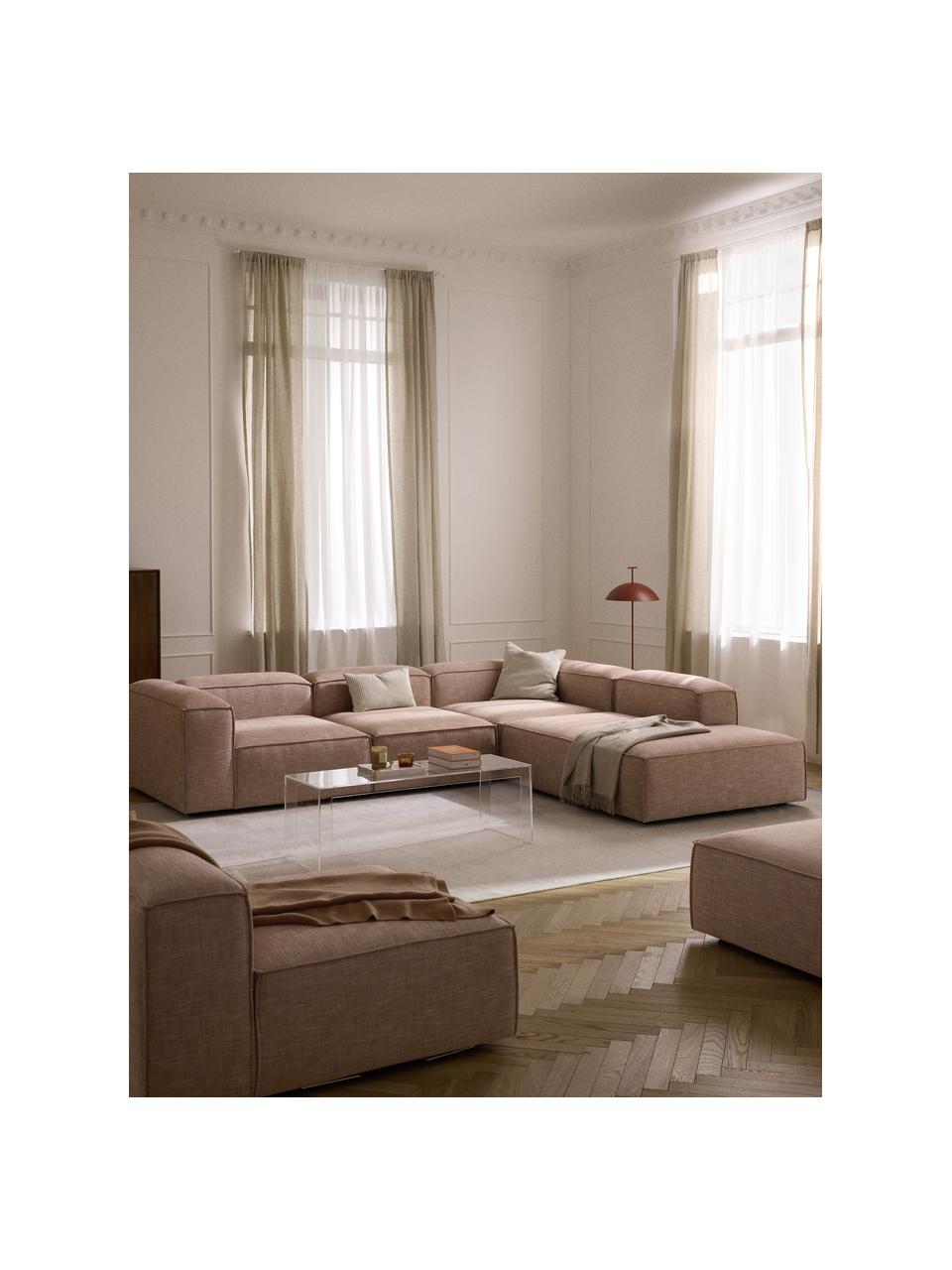 Modulares XL-Ecksofa Lennon aus Leinen-Mix, Bezug: 50 % Viskose, 25 % Leinen, Gestell: Fichtenholz, Sperrholz, m, Leinen-Mix Rostrot, B 329 x T 269 cm, Eckteil links