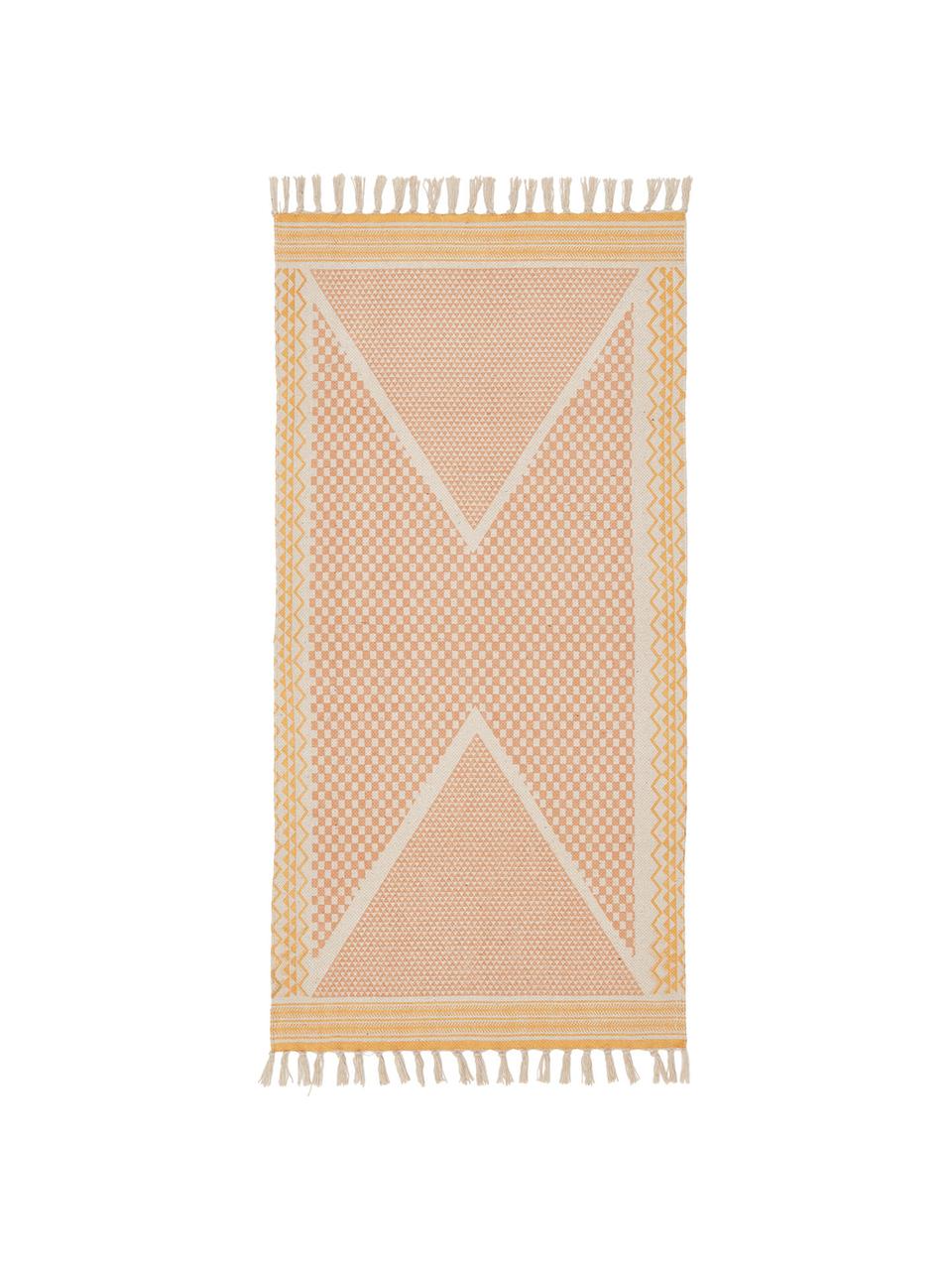 Tapis rose en coton Kjell, Blanc, rose, jaune