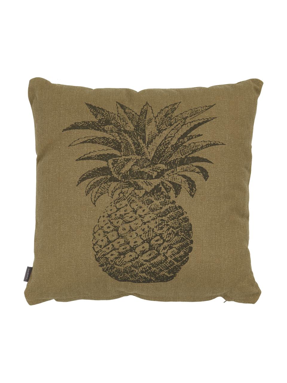 Kissenhülle Pineapple mit Ananasmotiv, 100% Baumwolle, Khaki, Grau, 45 x 45 cm