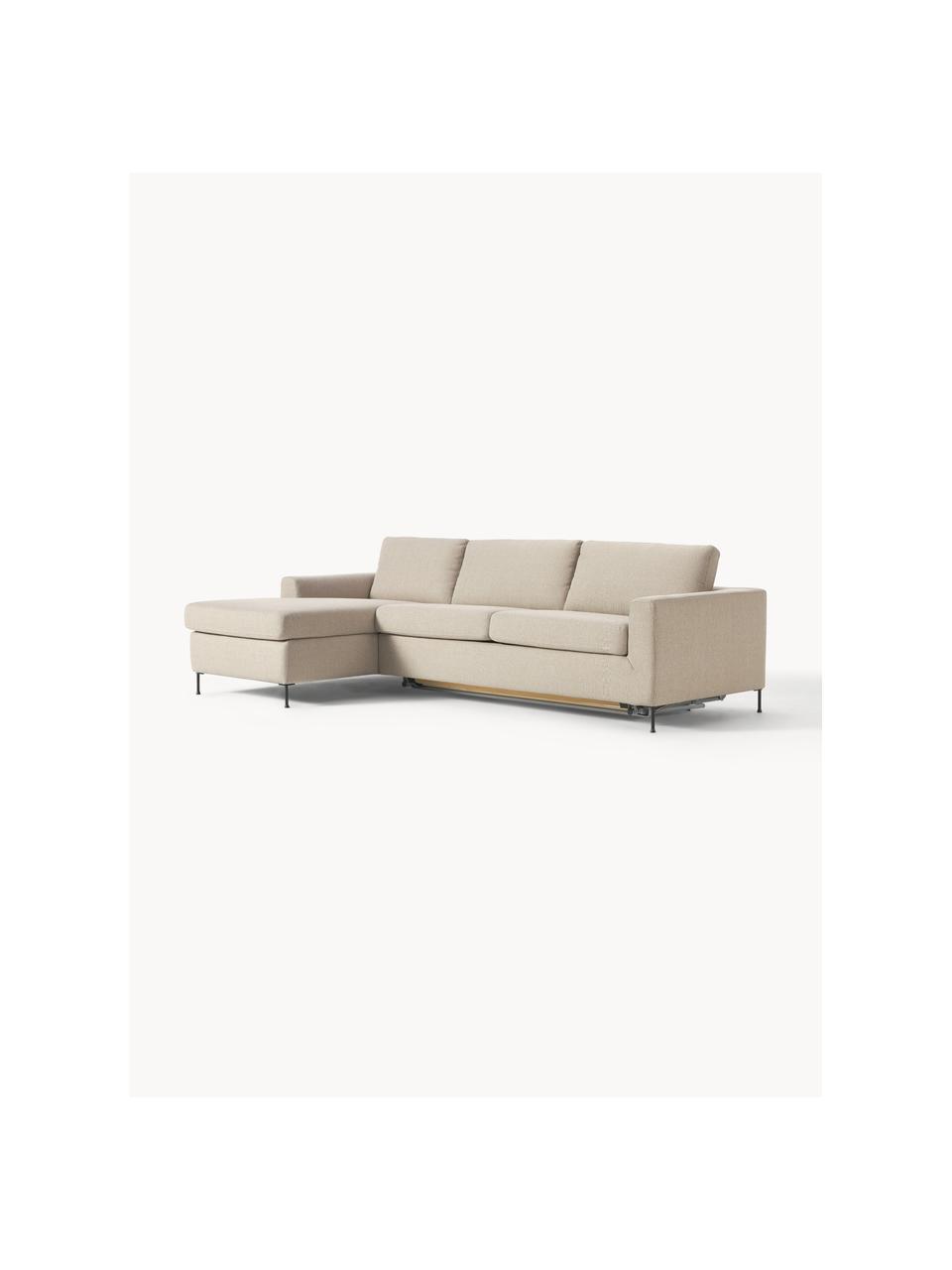 Sofa rozkładana Cucita (3-osobowa), Tapicerka: tkanina (100% poliester) , Stelaż: lite drewno sosnowe, Nogi: metal lakierowany Ten pro, Beżowa tkanina, S 274 x G 164 cm, oparcie lewostronne