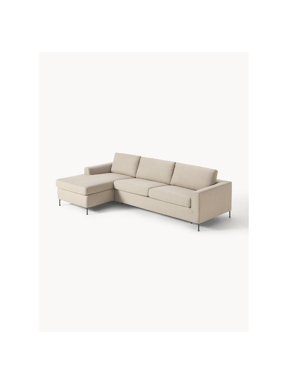 Schlafsofa Cucita (3-Sitzer) mit Matratze, Bezug: Webstoff (100% Polyester), Gestell: Massives Kiefernholz, Füße: Metall, lackiert Dieses P, Webstoff Beige, B 274 x T 164 cm, Eckteil links