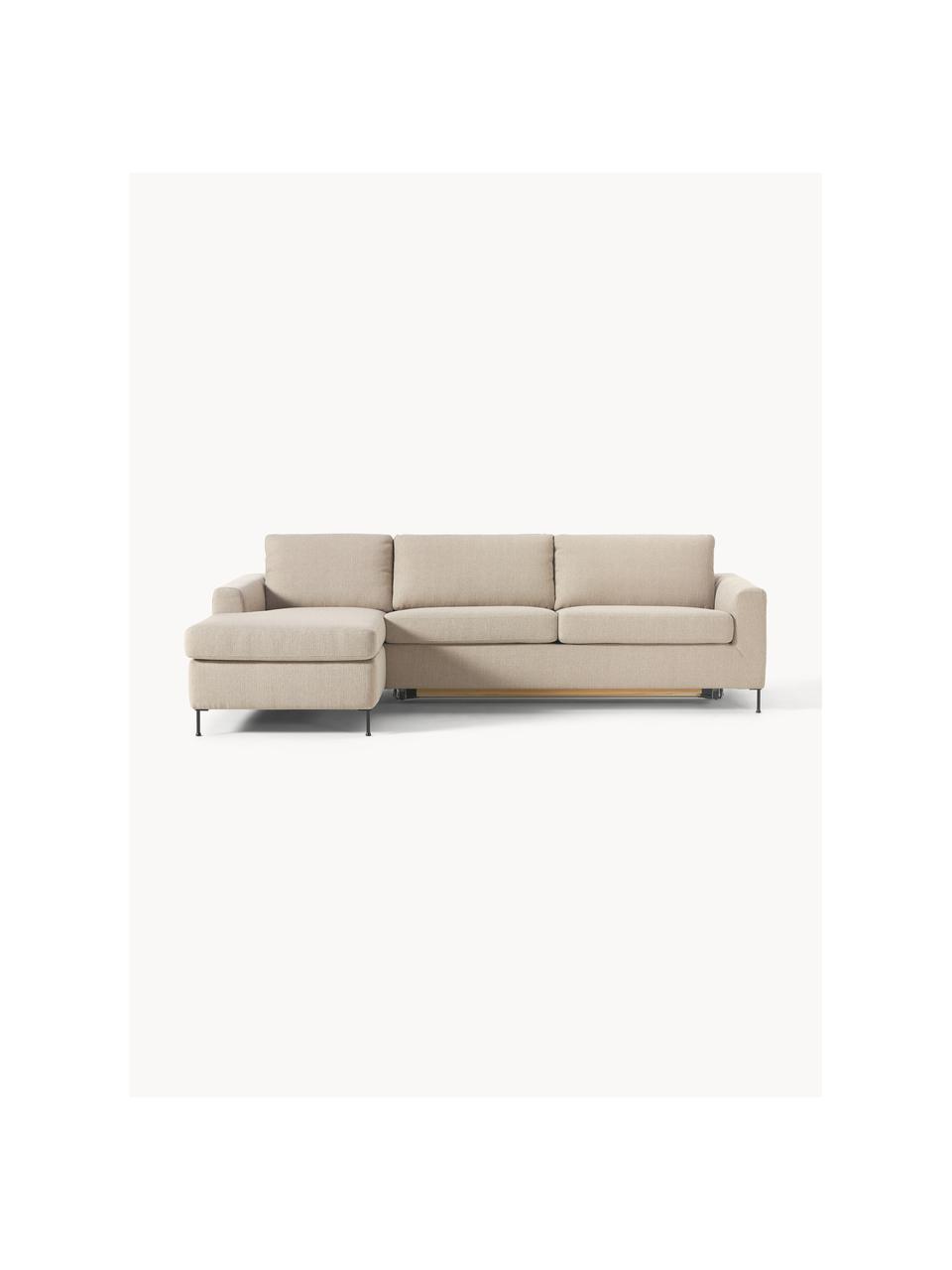 Sofa rozkładana Cucita (3-osobowa), Tapicerka: tkanina (100% poliester) , Stelaż: lite drewno sosnowe, Nogi: metal lakierowany Ten pro, Beżowa tkanina, S 274 x G 164 cm, oparcie lewostronne