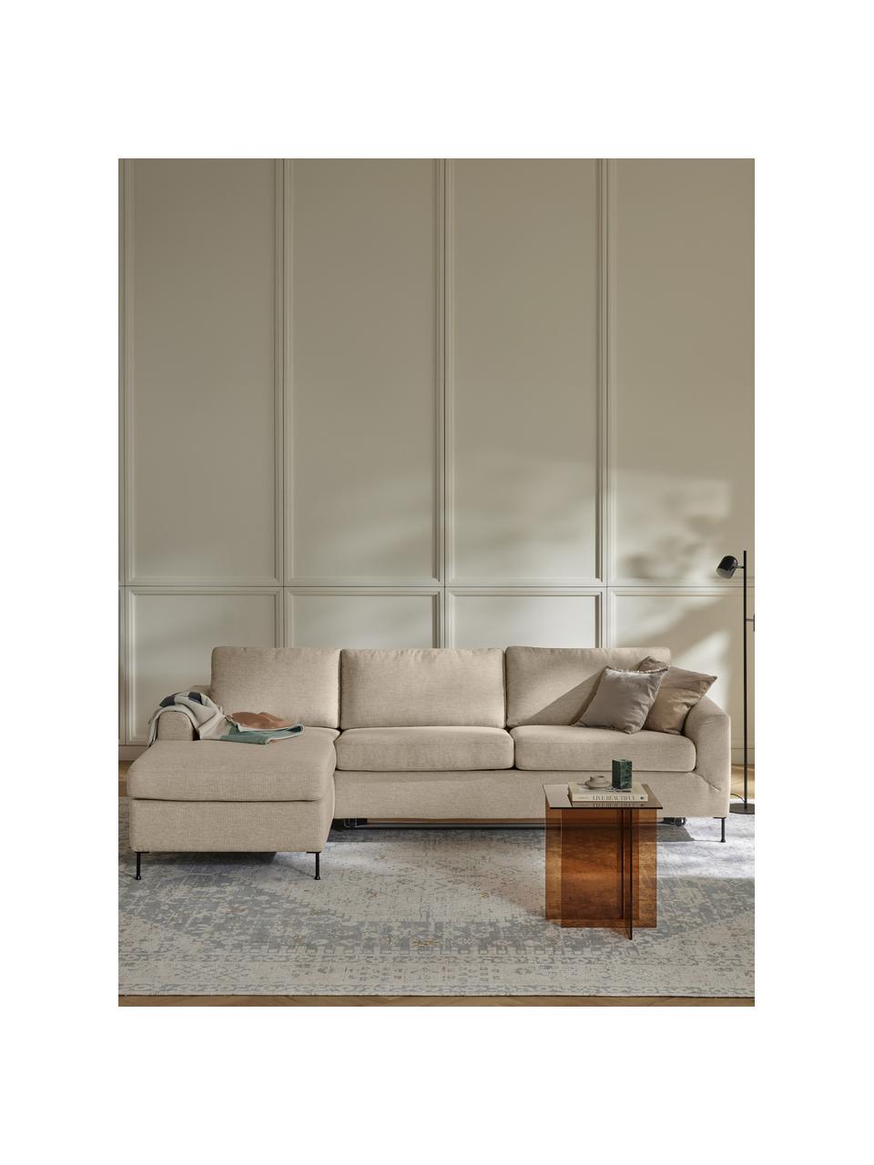 Schlafsofa Cucita (3-Sitzer) mit Matratze, Bezug: Webstoff (100% Polyester), Gestell: Massives Kiefernholz, Webstoff Beige, B 274 x T 164 cm, Eckteil links