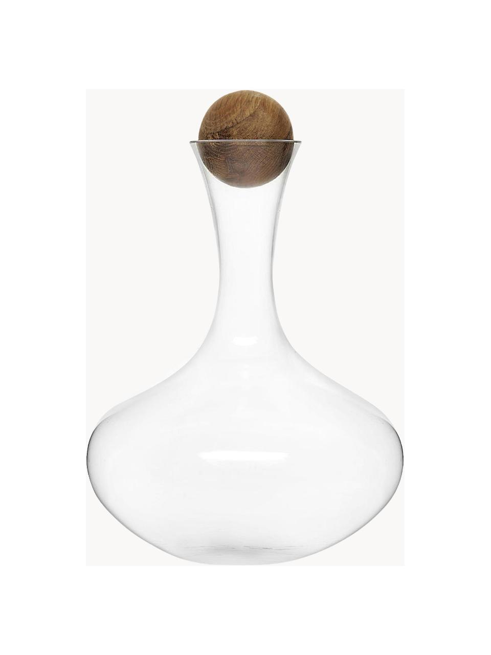 Mondgeblazen decanter Eden met houten dop, 2 L, Sluiting: eikenhout, Transparant, donker hout, 2 L