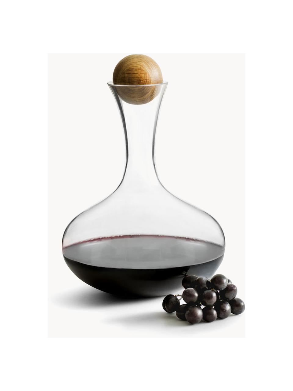 Mondgeblazen decanter Eden met houten dop, 2 L, Sluiting: eikenhout, Transparant, donker hout, 2 L