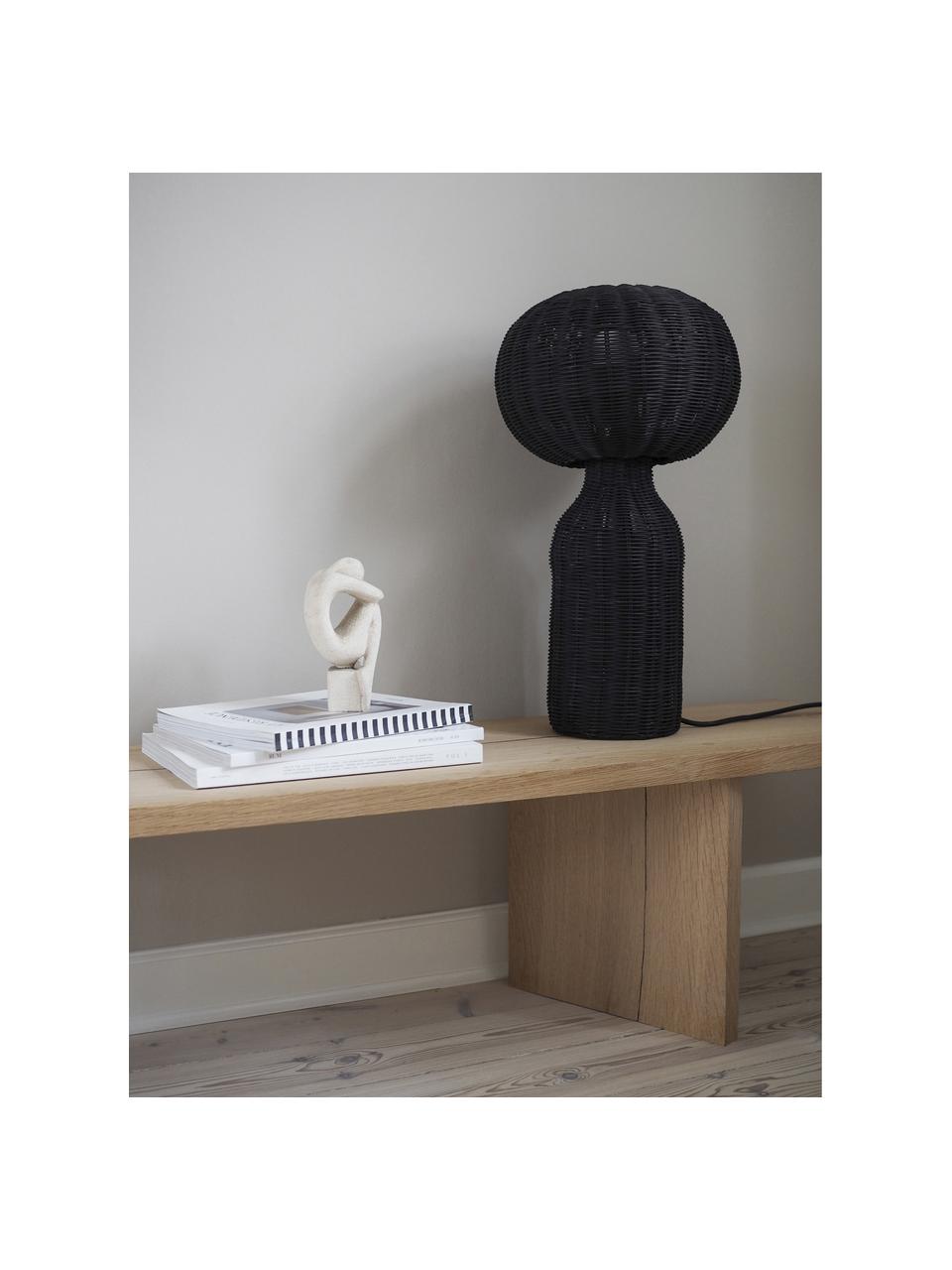 Lámpara de mesa grande de ratán Werna, Lámpara: ratán, Cable: plástico, Negro, Ø 30 x Al 54 cm