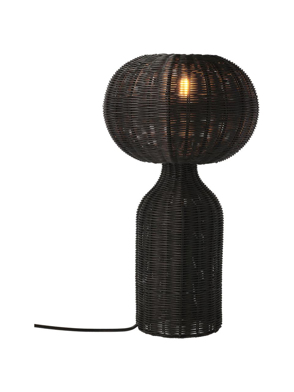 Lámpara de mesa grande de ratán Werna, Lámpara: ratán, Cable: plástico, Negro, Ø 30 x Al 54 cm
