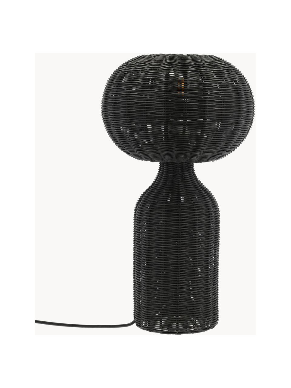 Grote tafellamp Vinka van rotan, Lamp: rotan, Zwart, Ø 30 x H 54 cm