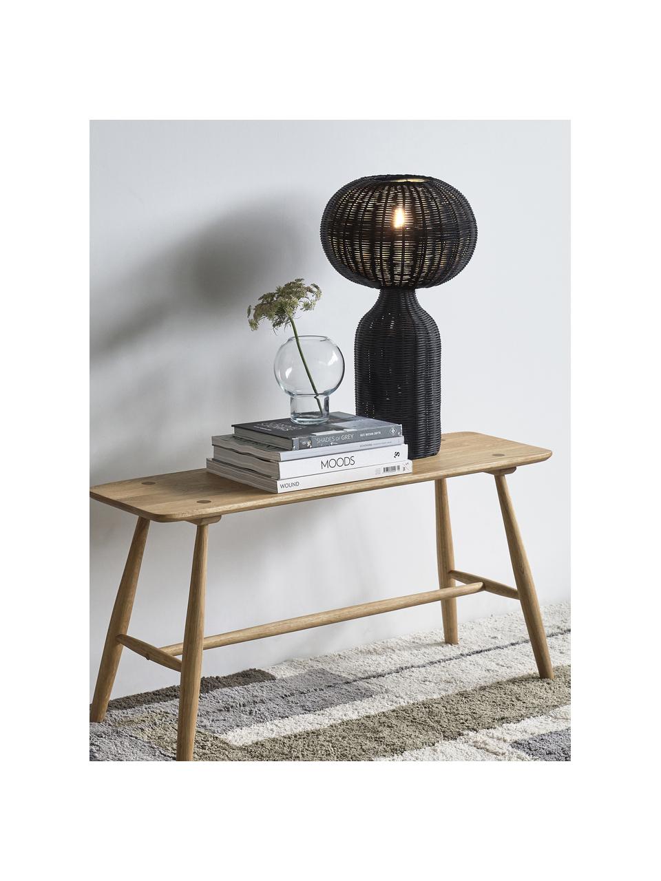 Lampa stołowa z rattanu Vinka, Czarny, Ø 30 x W 54 cm