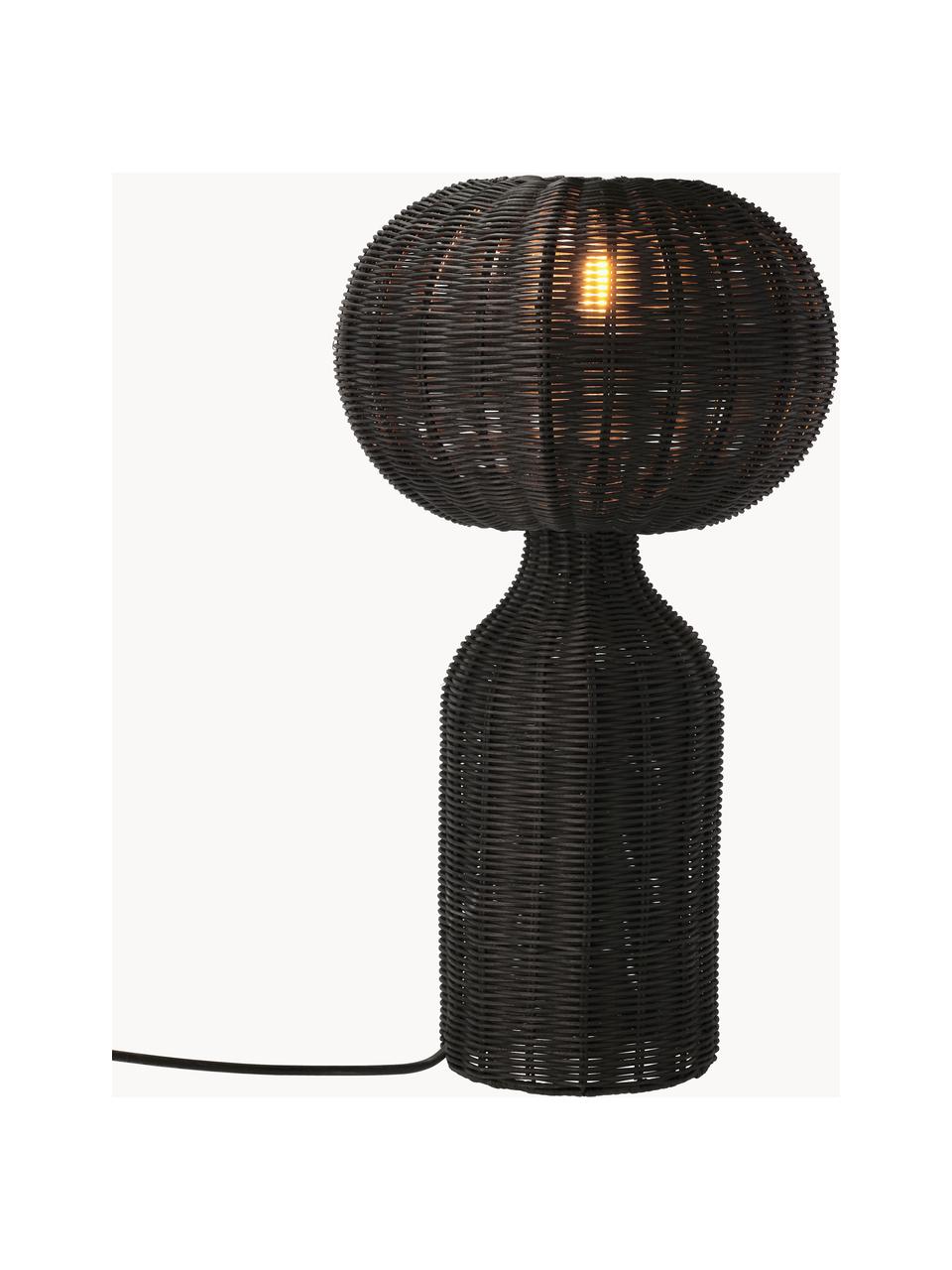 Grosse Tischlampe Werna aus Rattan, Schwarz, Ø 30 x H 54 cm