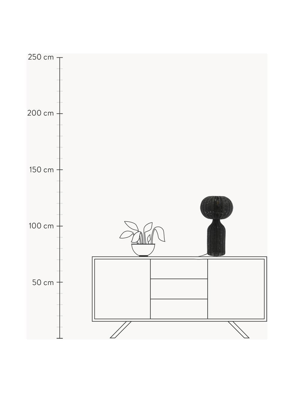 Lámpara de mesa grande de ratán Werna, Lámpara: ratán, Cable: plástico, Negro, Ø 30 x Al 54 cm