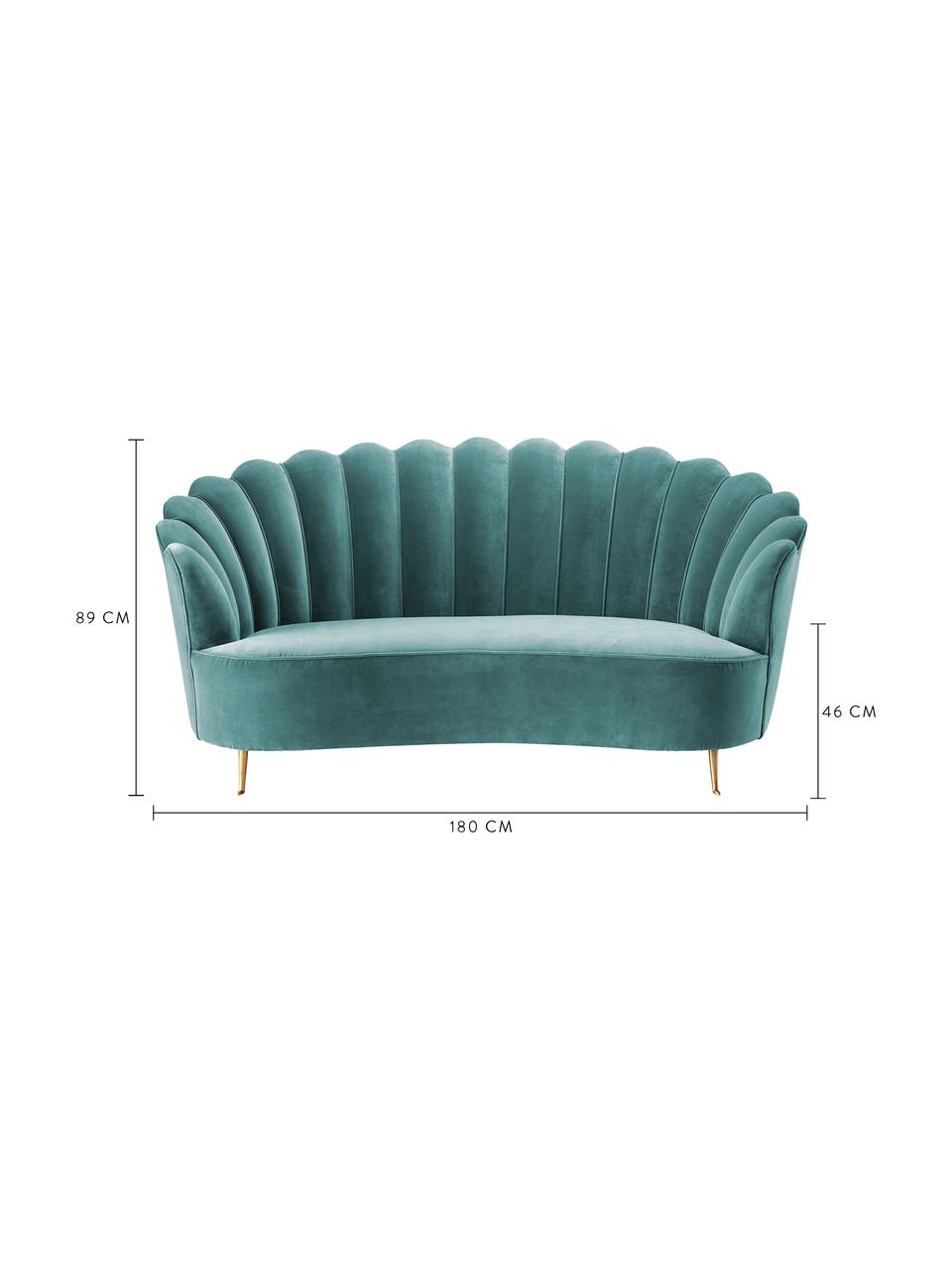 Samt-Sofa Messina (2-Sitzer), Bezug: 95% Polyester, 5% Baumwol, Samt Türkis, B 180 x T 95 cm