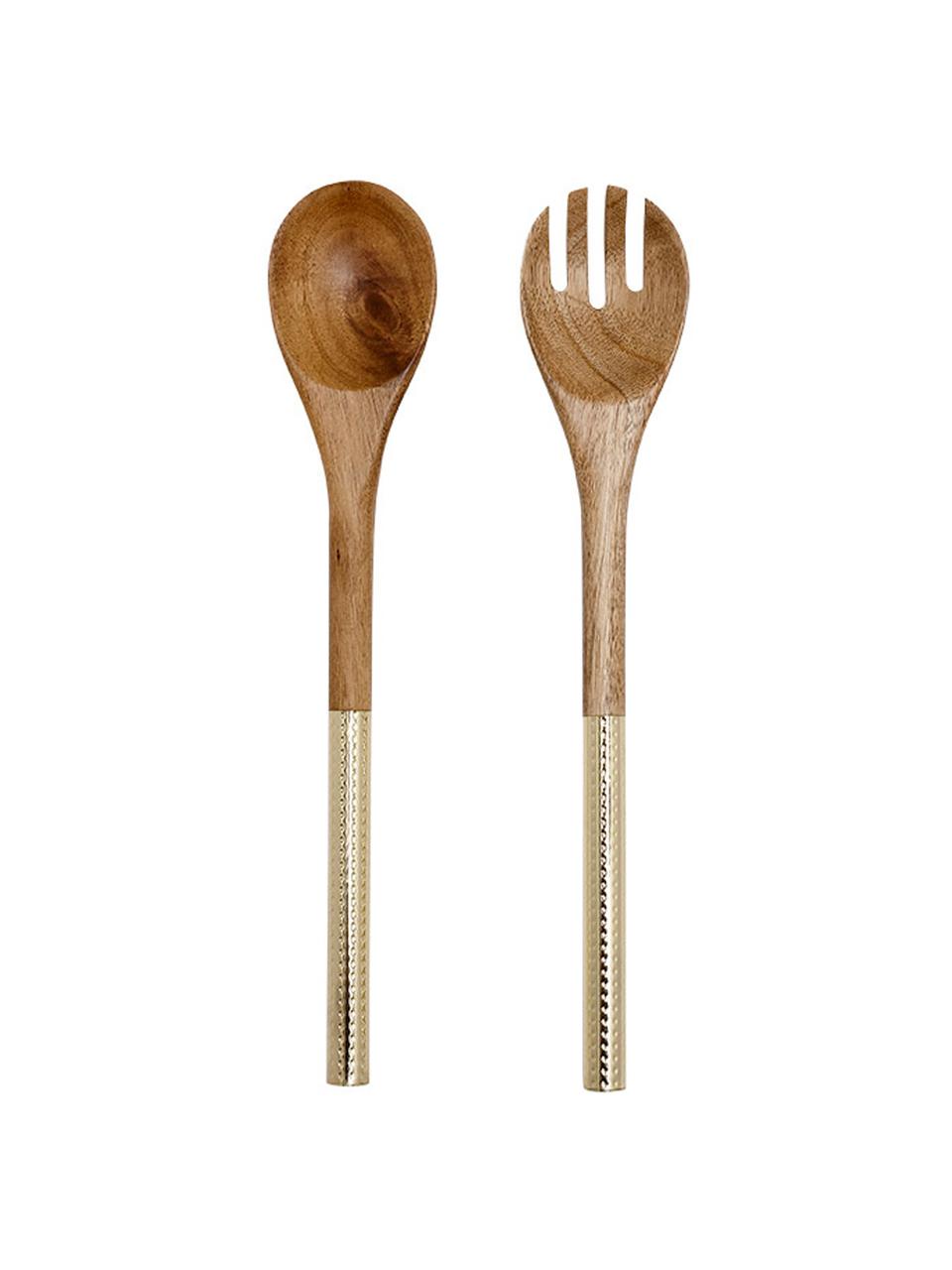 Cubiertos para ensalada de madera de acacia Oasis, 2 pzas., Latón, madera oscura, L 34 cm