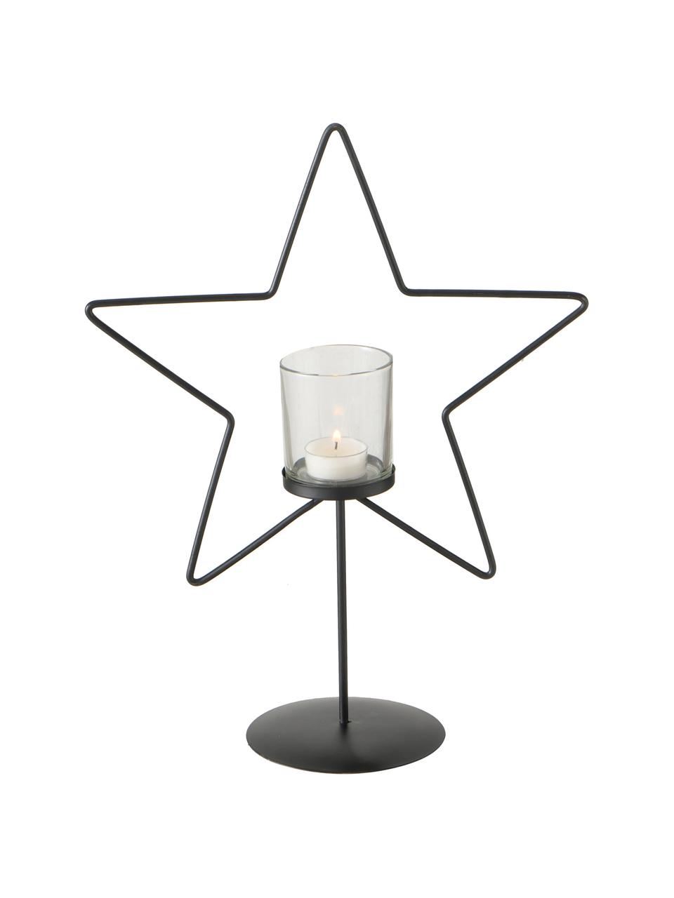 Teelichthalter-Set Pina, 2er-Set, Gestell: Metall, beschichtet, Windlicht: Glas, Schwarz, Set mit verschiedenen Grössen