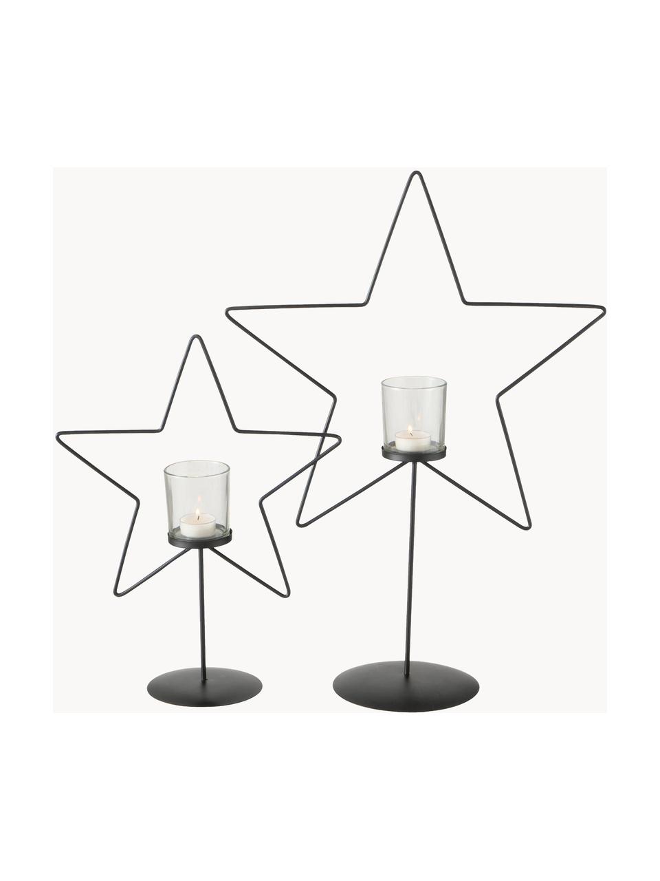 Teelichthalter-Set Pina, 2er-Set, Gestell: Metall, beschichtet, Windlicht: Glas, Schwarz, Set mit verschiedenen Größen