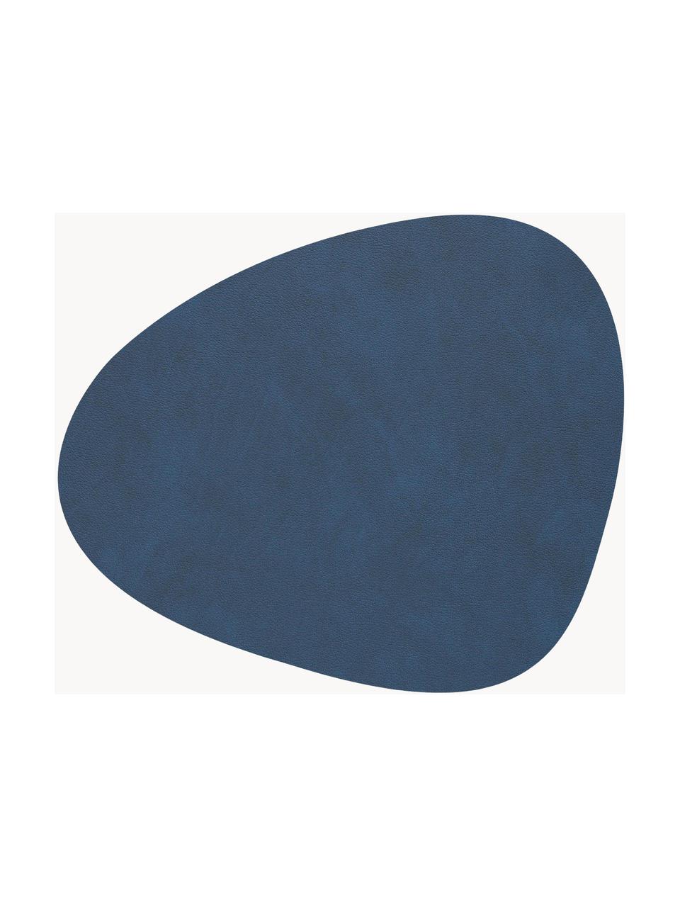 Asymmetrische leren onderzetters Curve, 4 stuks, Leer, rubber, Donkerblauw, B 11 x L 13 cm