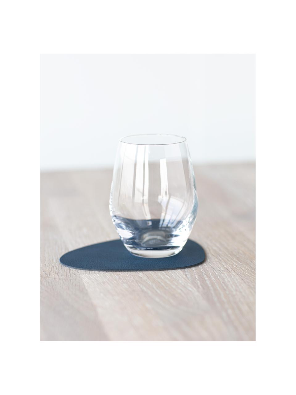 Dessous de verre asymétriques en cuir Curve, 4 pièces, Cuir, caoutchouc, Bleu foncé, larg. 11 x long. 13 cm