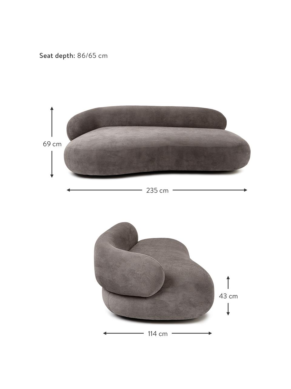 Canapé haricot 3 places Alba, Tissu gris, larg. 235 x prof. 114 cm, dossier à gauche