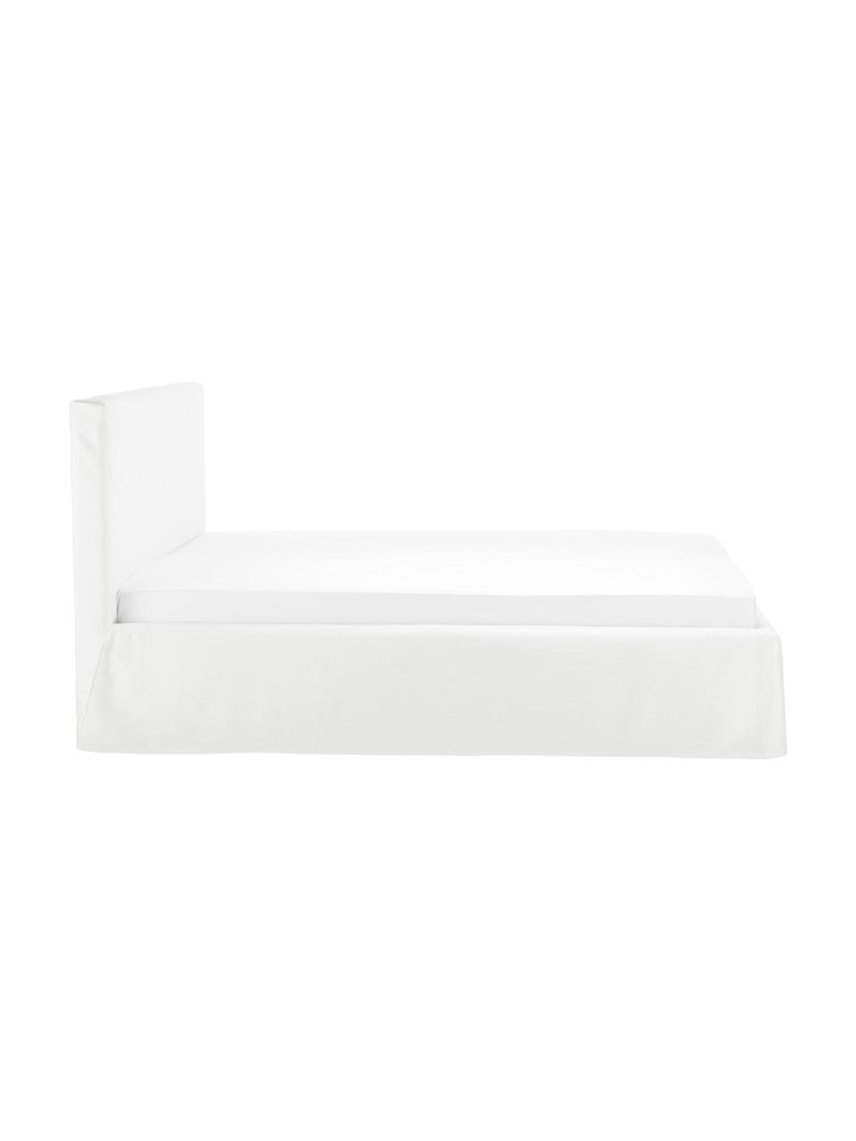Letto imbottito con contenitore Feather, Rivestimento: poliestere (tessuto testu, Tessuto bianco crema, Larg. 200 x Lung. 200 cm