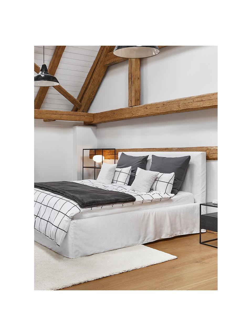 Gestoffeerd bed Feather met opbergruimte, Bekleding: polyester (gestructureerd, Frame: massief grenenhout en pla, Geweven stof crèmewit, B 160 x L 200 cm