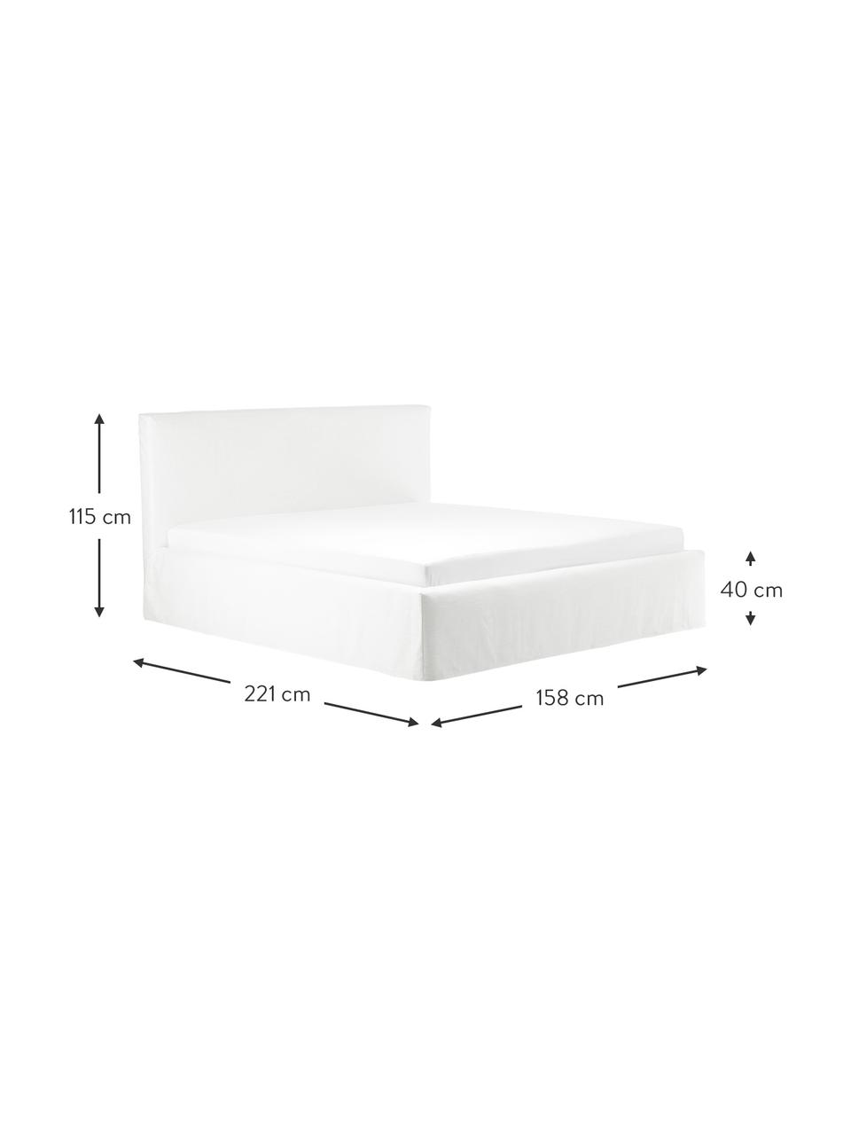 Letto imbottito con contenitore Feather, Rivestimento: poliestere (tessuto testu, Tessuto bianco crema, Larg. 200 x Lung. 200 cm