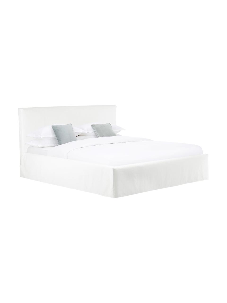 Lit coffre matelassé Feather, Tissu blanc crème, larg. 200 x long. 200 cm