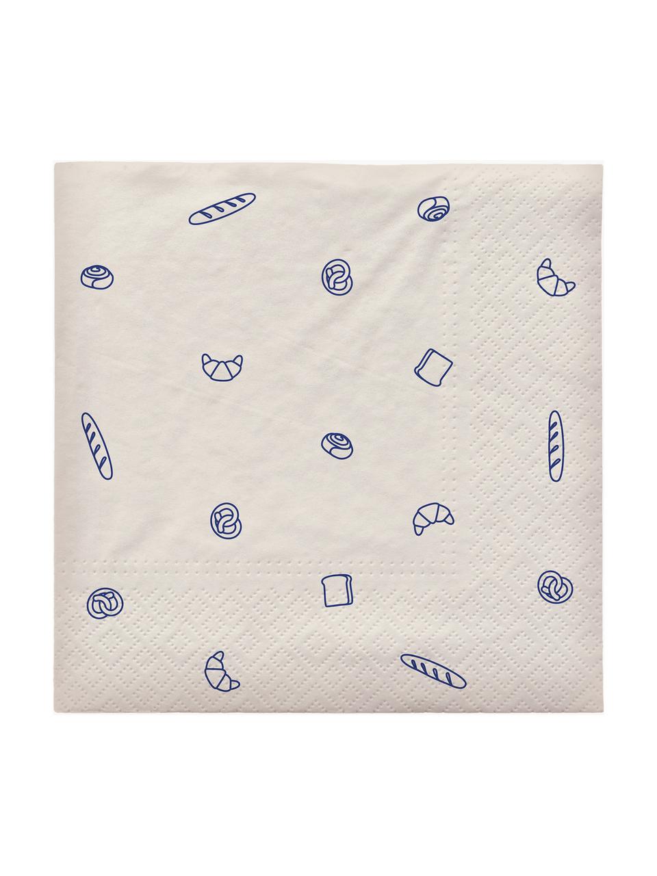 Servilletas de papel estampadas Bread, 20 uds., Papel, Blanco, azul, An 33 x L 33 cm