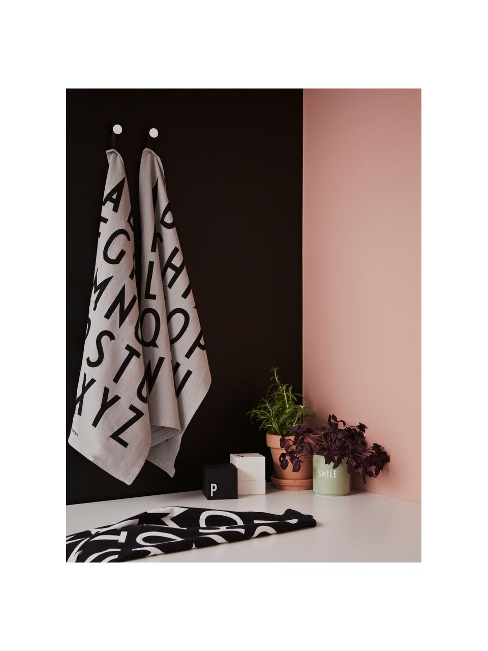 Strofinaccio in cotone nero con lettere di design Classic 2 pz, Cotone, Nero, Larg. 40 x Lung. 60 cm