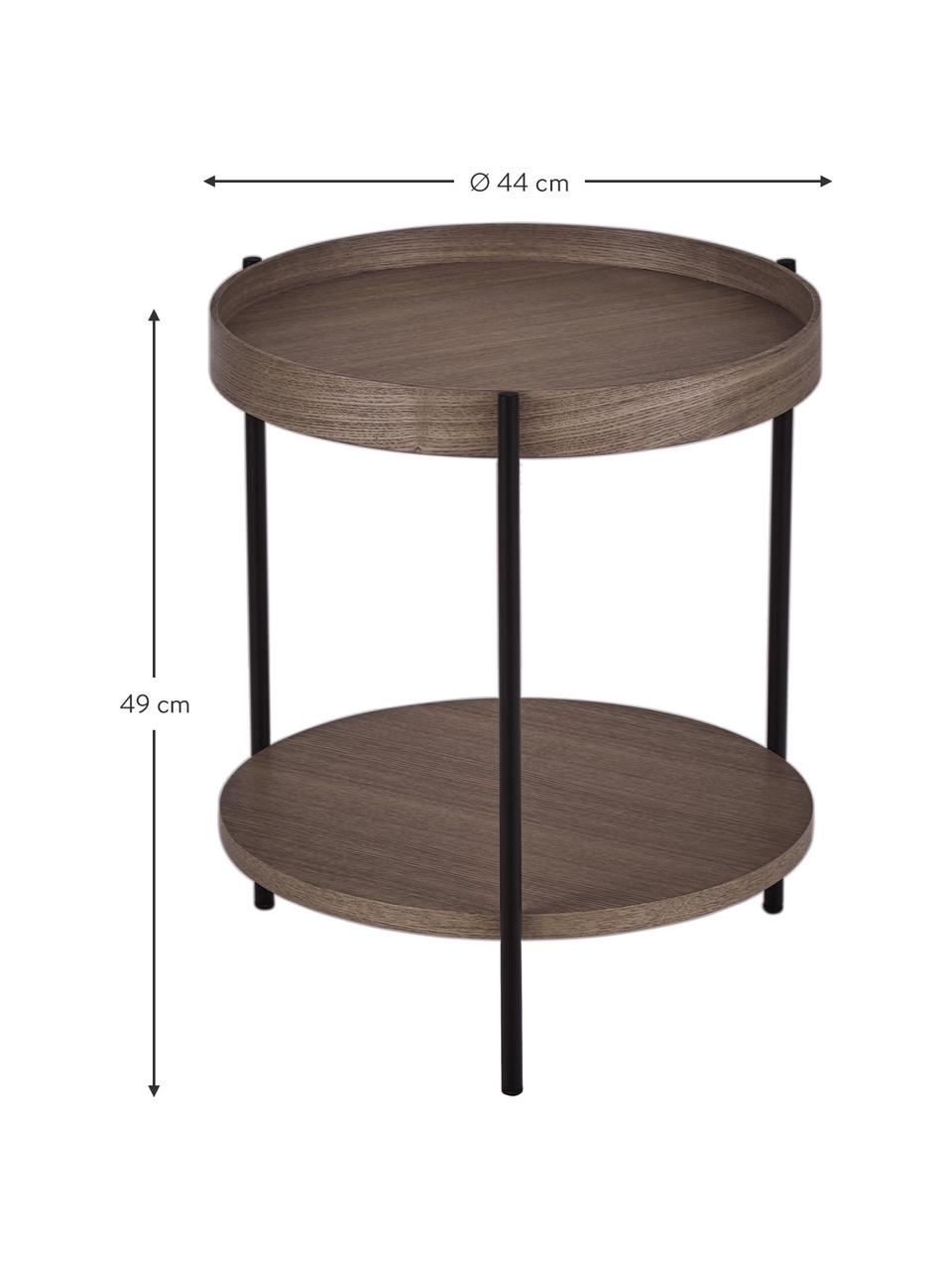 Tavolino rotondo in legno con finitura di noce Renee, Ripiani: pannello di fibra a media, Struttura: metallo verniciato a polv, Legno di noce, Ø 44 x Alt. 49 cm