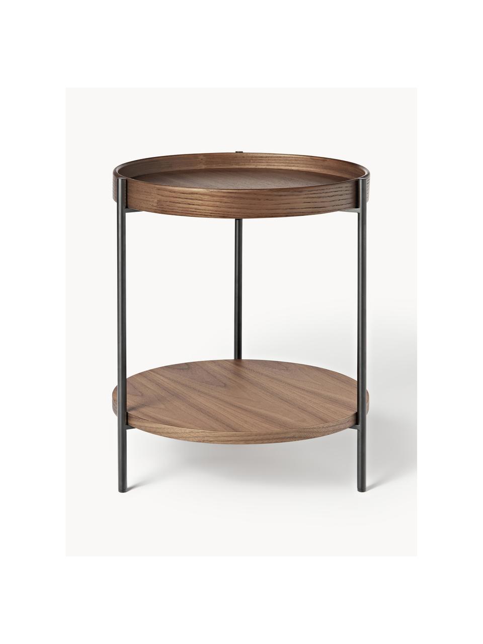 Tavolino in legno Renee, Ripiani: pannello di fibra a media, Struttura: metallo verniciato a polv, Legno di noce, Ø 44 x Alt. 49 cm