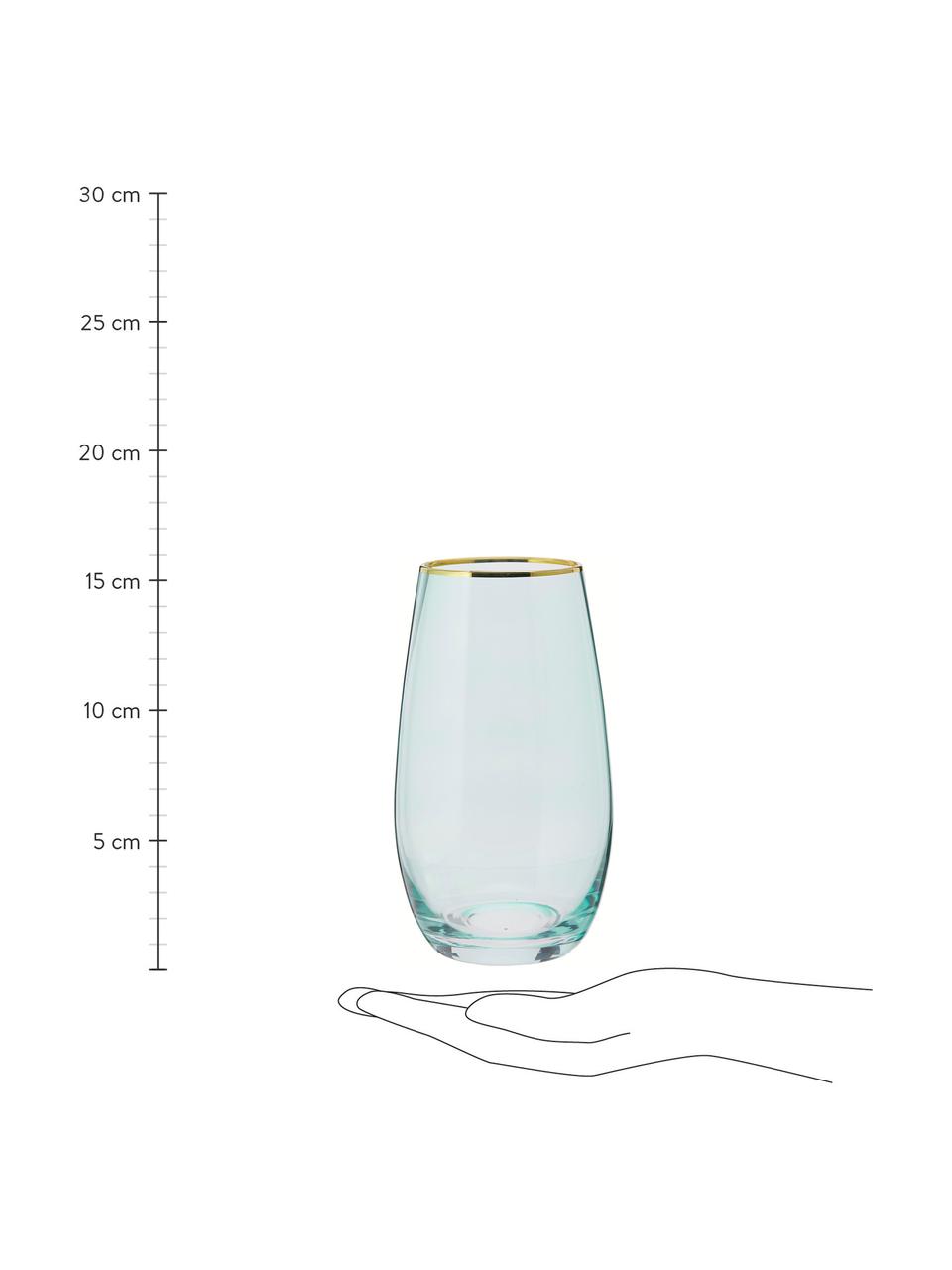 Bicchiere acqua con bordo dorato Chloe 4 pz, Vetro, Azzurro, Ø 9 x Alt. 16 cm