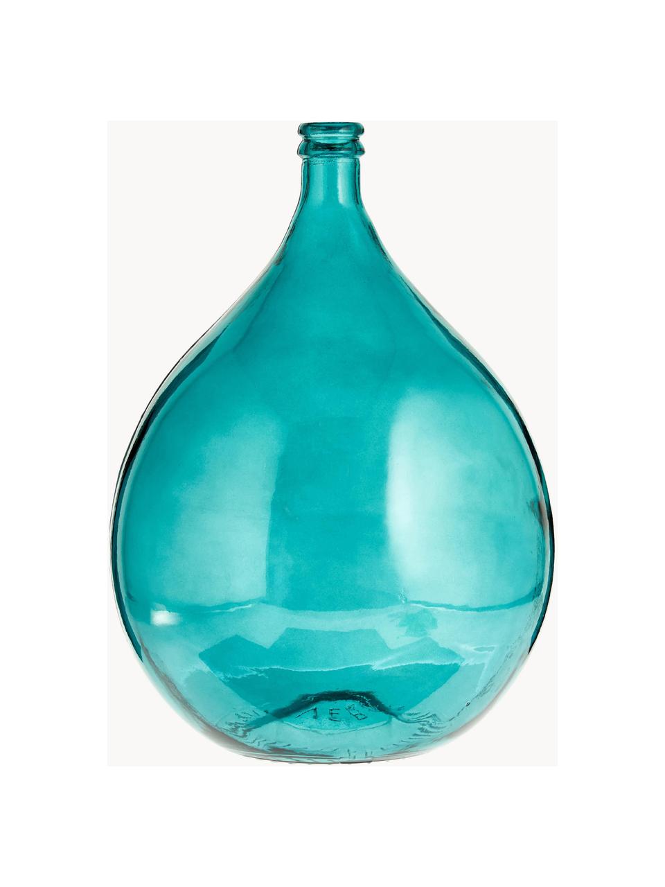 Dame Jeanne en verre recyclé Drop, haut. 56 cm, Verre recyclé, Bleu pétrole, Ø 40 x haut. 56 cm