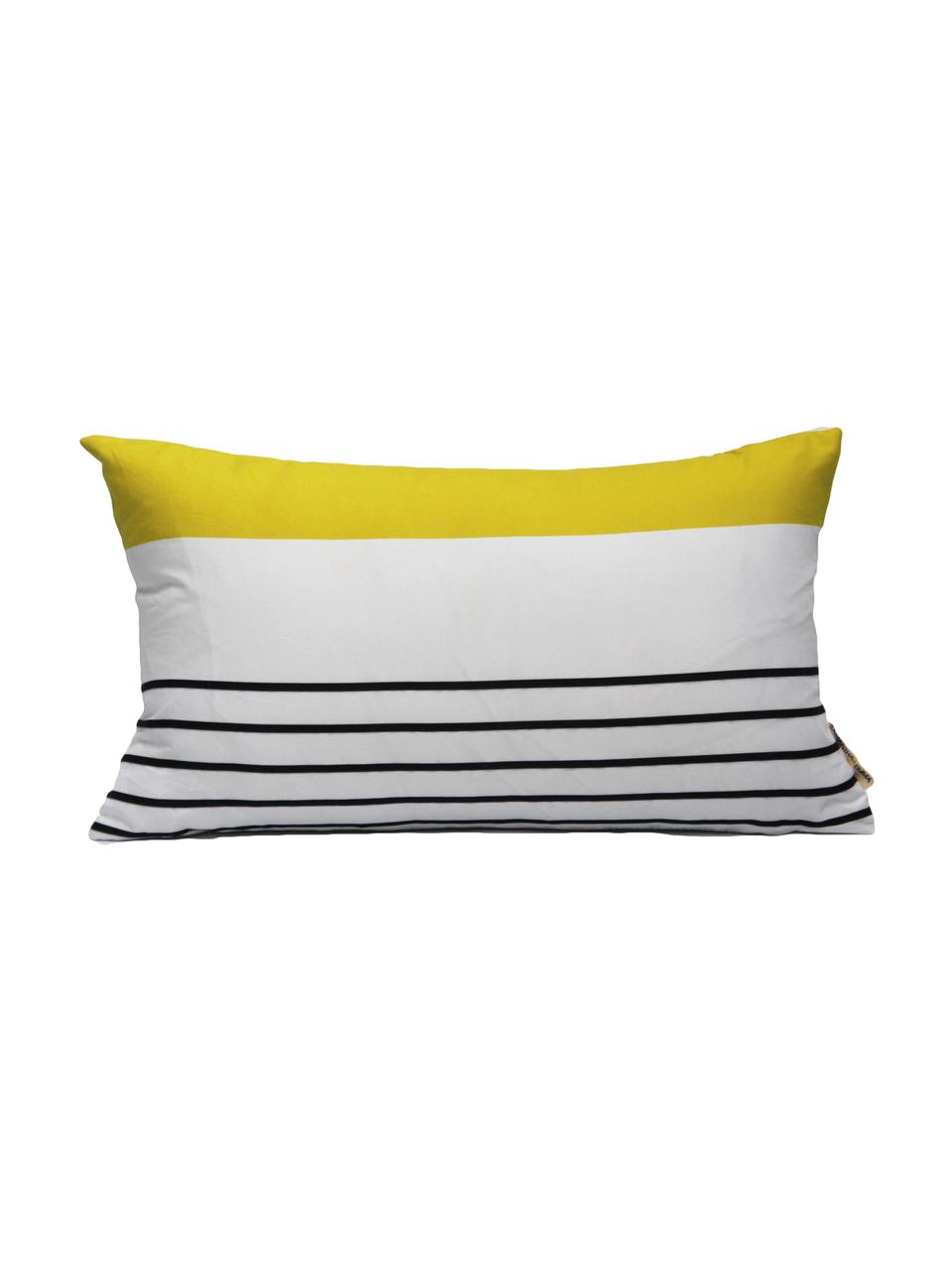 Housse de coussin à jeu de rayures Magdalena, Blanc, jaune, noir