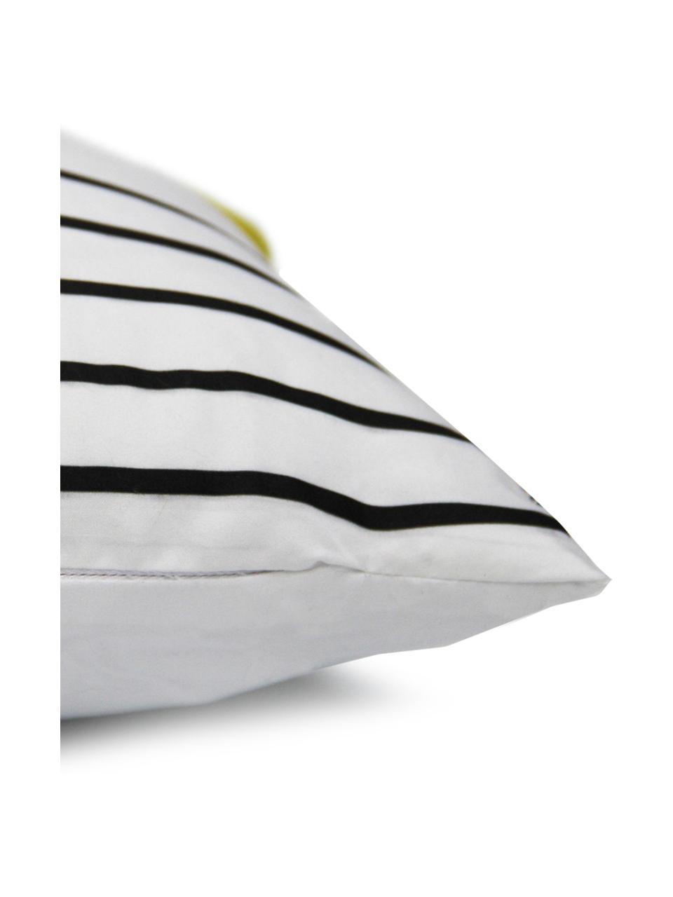 Housse de coussin à jeu de rayures Magdalena, Blanc, jaune, noir